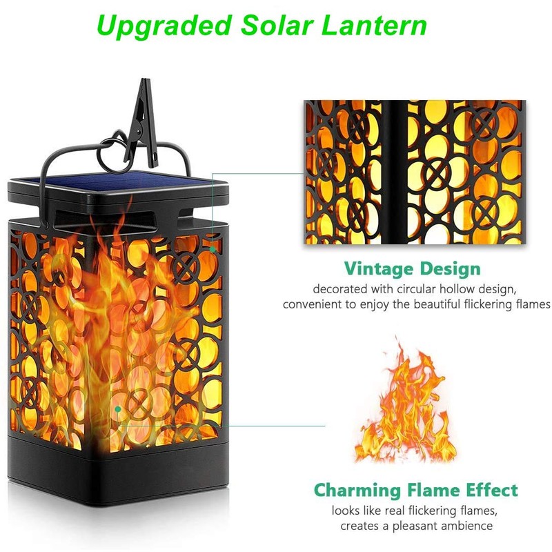 Solar Lantern, Metal, Flame, Solar Light, Waterproof, Outdoor, Hanging LED