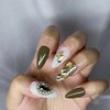 Khaki Gold Full Stone Handmade Nail Tips - Almond /