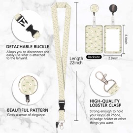 Cute Floral Card Holder, ID Card Holder, Detachable Lanyard with Retractable Clip for Key Chains, Business Cards, Door Cards, ID Cards, etc.