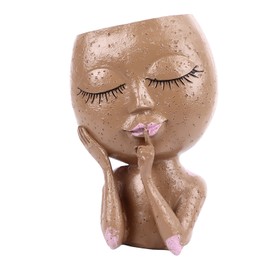 Girl Head Flowerpot Fadeless Durable Resin Face Planter Decorative Succulent Flowerpot for Indoor Outdoor