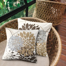 RYBornament Brown Cushion Cover 50 x 50 cm Decorative Sofa Cushion Geometric Flower Pattern Cushion Modern Abstract Cushion Cover Set of 2 Linen Cushion Covers Suitable for Living Room Bedroom Cushion