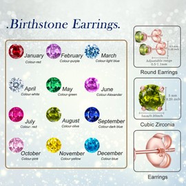 Earrings for Women, S925 Sterling Silver Birthstone Round Studs Earring for Girlfriend Wife, Anniversary Birthday Christmas Valentines Mothers Day Gifts Jewelry for Womens Wife Her Mom (Rose gold plated-peridot cz)