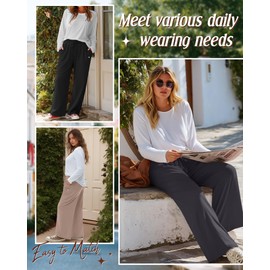 Neer 3 Pack Women's Plus Size Pants, Wide Leg Lounge Loose Sweatpants High Waist Drawstring Cotton Yoga Pants with Pockets(Black, Khaki, Dark Gray,3X-Large)
