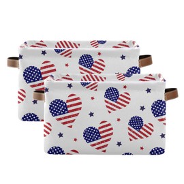 senya Fourth of July Basket American Independence Day Storage Box July 4th, American Flag with Hearts Fabric Storage Basket Organizer Bag with Handles