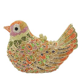 Boutique De FGG Bird Crystal Clutch Purses For Women Dressy Rhinestone Evening Bag Pigeon Prom Clutch Purse for Wedding,Mini,Orange Mixed