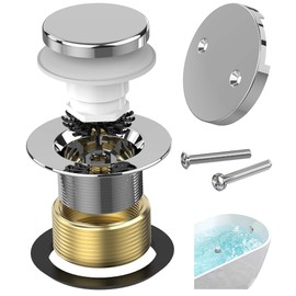 Sogmeter Chrome Plated Tub Drain Kit with Hair Catcher, Premium Brass Tip-Toe Bathroom Tub Drain Replacement and 2-Hole Overflow Faceplate, 11.5/16 UNC Bathtub Drain Stopper Assembly