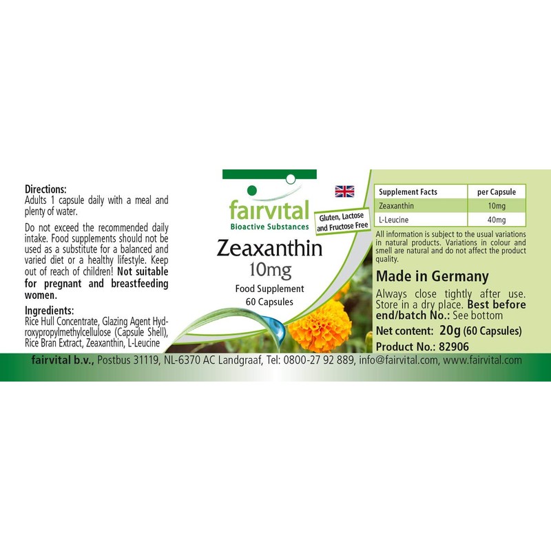 Zeaxanthin 10mg - Vegan - HIGH Dosage - 60 Capsules