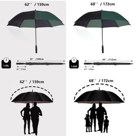 Baraida Golf Umbrella Large 62/68/72 Inch, Extra Large Oversize Double Canopy Vented Windproof Waterproof Umbrella, Automatic Open Golf Umbrella for Men and Women and Family.(68 Inch,Green/Black)