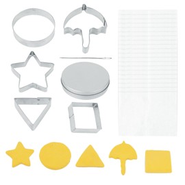 7pcs Korean Sugar Candy Making Tools, Stainless Steel Squid Cookie Cutters with Non-Stick Papers Dalgona Round Triangle Square Umbrella Star Baking Game Kit for Home Kitchen Party DIY Desserts