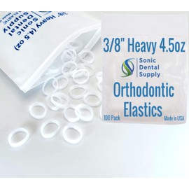 3/8 Inch Orthodontic Elastic Rubber Bands - 100 Pack - Clear Latex Free, Heavy 4.5 Ounce Small Rubberbands, Braces, Dreadlocks Hair Braids , Tooth Gap, Packaging, Crafts - Sonic Dental Supply - Made