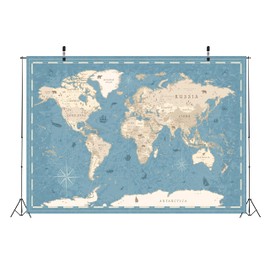 Loccor 9x6ft Fabric World Map Backdrop Retro Blue and Beige Vintage Geography Globe Abstract Background Tapestry for Student Teacher Adults Online Teaching Classroom Office Bedroom Kids Birthday Decor