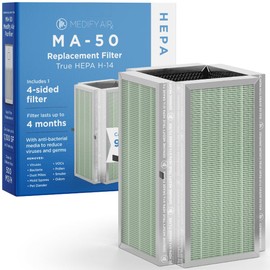 Medify Air MA-50 Genuine Replacement Filter | for Allergens, Wildfire Smoke, Dust, Odors, Pollen, Pet Dander | 3 in 1 with Pre-filter, HEPA H14, and Activated Carbon | Removal to 0.1 Microns | 1-Pack