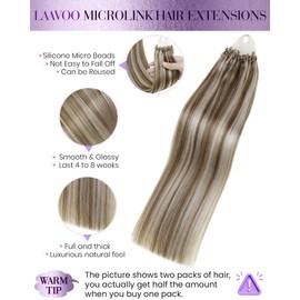 LaaVoo Micro Link Hair Extensions Human Hair Light Brown Highlighted Platinum Blond Micro Loop Hair Extensions Real Human Hair Cold Fusion Remy Micro Ring Hair Extensions Human Hair 18 Inch 50g/50s