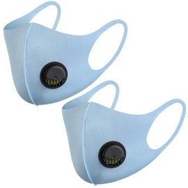 NUÜR 2 Pcs Reusable Face Mask, with Air Valve and Ear Loops, Breathable, Soft, Washable, Durable for Everyday Public Use, Blue