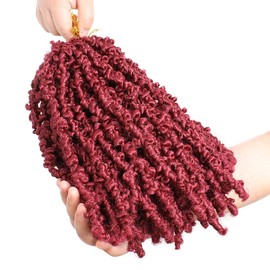 Leeven 12 Inch Pre twisted Butterfly Locs Hair 6 Packs Burgundy Bob Distressed Butterfly Twist Locs Crochet Hair Pre-looped Messy Distressed Faux Locks Hair for Women BUG#