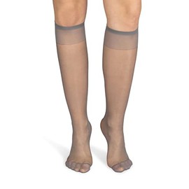 NOQ Ladies Plain Knee High Socks 15 Denier Casual Style Pressure-free Semi Matt Transparent with Comfort Top Two Pairs One Size, Grey