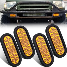 Partswcgg 4Pcs 6" Inch Oval Amber Led Strobe Lights 24LED Recessed Stobe Solid Flash Patterns Truck Towing Trailer Lights Lamps Warning Waterproof w/Grommets Mount and 3 Prong Plug 10V-30V