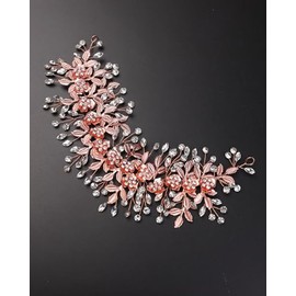 Rumtock Rose Gold Rhinestones Beads Flower Hair Piece for Women Girls Wedding Bridal Hair Jewelry Leaf Flower Hair Accessories (Rose Gold)