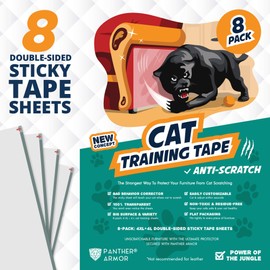 Panther Armor Cat Scratch Deterrent Tape – 8(Eight)-Pack – Double Sided Anti Cats Scratching Sticky Tape – 4-Pack XL 16”L 12”W + 4-Pack Large 17”L 10”W Furniture Protectors – Couch Protector for Cats