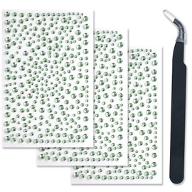 3 Sheets Face Gems Self Adhesive Rhinestones Stick on Face Jewels Stickers Decorations for Face, Makeup, Nail, Crafts (Green)