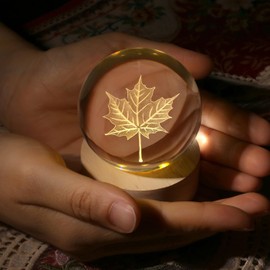 DUQGUHO Fall Leaves Crystal Ball Fall Decorations for Home Maple Leaf Paperweight Night Light 3D 2.4inch Globe Figurine Fall Lights Gifts for Women