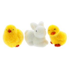 The Bridge Collection 2.2" Flocked Chick, Duckling, and Bunny Figurines - Set of 3 - Easter Decorations - Baby Chick Figures - Baby Duck Figurines - Baby Bunny Figurines