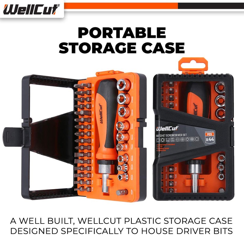 WELLCUT 44 pcs Universal Ratchet and Screwdriver Bit Set with