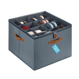 OrganiHaus Large Fabric Storage Shoe Organizer for Closet, Fits up to 16 Pairs, Shoe Storage Box with Adjustable Dividers, Clear Cover and Reinforced Leather Handles - Full Gray