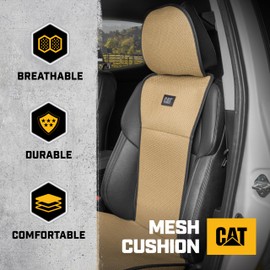 Caterpillar AeroMesh Beige Seat Covers for Trucks, Car, & SUV - (1) Front Truck Seat Cover Protector - Breathable Mesh Universal Fit Car Seat Covers - Automotive Seat Covers Top of Seat Protection
