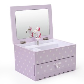 Bella Unicorn Musical Jewelry Box For Girls and Teens – Painted Wood Box With Sparkling Polka Dots – Dancing Little Unicorn – Charming Room Décor and Childhood Memories Keepsake Box (Purple)