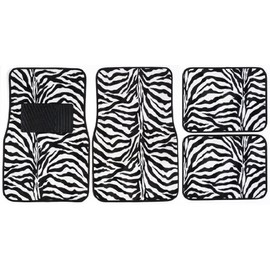Luxury Driver 44068 Fashion Zebra Black/White Carpet Floor Mat Set - 4 Piece