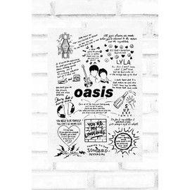 Hewson Oasis Doodle Lyric Poster - Oasis Print Gifts - Oasis Artwork Gift for Oasis Lover Fan Music Poster - Oasis Present (A4, Off White)