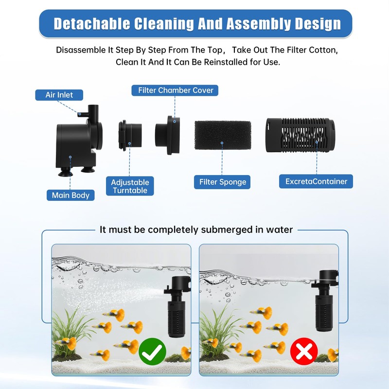 Aquarium Filter for 5-10 Gallon Tank – Ultra Quiet Submersible