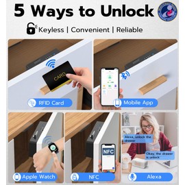 Anweller Smart Cabinet Lock, Hidden No Drill Adhesive Baby Proofing Child Proof Drawer Locks, Keyless RFID Bluetooth Cabinet Locks for Adults File Kitchen Cupboard Closet Liquor - Black