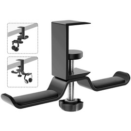 ATiC Headphone Hanger, Aluminum, Clamp Type, Headphone Stand, Holder, Multi-functional, Double Hanger, 360 Degree Rotation, For Accessories such as Bags, Cables, Earphones, Headphones, Compatible with