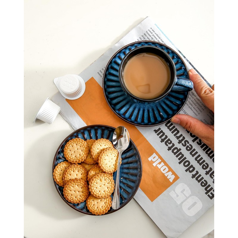 Hasense 4 Oz Espresso Cups with Saucers Set of 4,