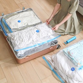 Pack of 6 Vacuum Bags for Clothes, Duvets, 3 Sizes, Vacuum Bags for Clothing, Vacuum Bags for Clothing with Hand Pump, Label Stickers, Reusable Compression Bags, Travel for Pillows