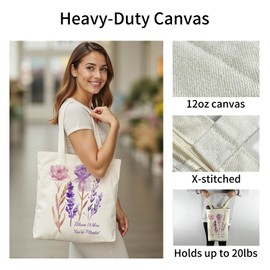 itgowisa Elegant Watercolor Floral Tote Bag for Women - Bloom Where You're Planted - 15.7" Large Canvas Tote with Zipper Closure, Reinforced Handles, Inner Pocket - Gardening, Work, Travel, Beach Bag