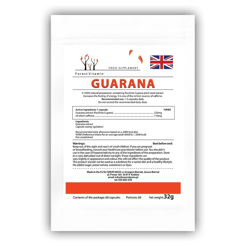 Forest Vitamin Strong Guarana 525 mg, 60 Capsules, Paullinia Cupana,