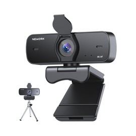 NEWORK 4K Webcam for PC with Auto-Focus, Dual Noise-Cancelling Microphones, USB Plug-and-Play, 77° FOV, Privacy Cover & Tripod, Compatible with Windows/Mac/Android/Linux