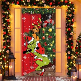 BPTZYLN Christmas Door Covers Decoration, Christmas Door Decorations Outdoor Grin-ch Door Cover Christmas Front Door Decorations Xmas Decorations Outdoor, A Fun and Festive Christmas Decoration