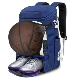 KINGSLONG Basketball Backpack, Football Backpack, Large Capacity Softball Bag with Shoe Compartment and Fence Hooks, Lightweight Football Volleyball Softball Equipment for Bats, Helmets, Hats, Blue