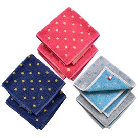 ORI365 Imabari Towel Hand Towel, Set of 6, Handkerchief, Water Absorbent, 100% Cotton, Made in Japan, 9.8 x 9.8 inches (25 x 25 cm), Towel Handkerchief (6 Colorful Drops)