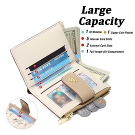 GAEKEAO Wallets for Women Small RFID Blocking Leather Bifold Coin Zipper Pocket Wallet Credit Card Holder with ID Window