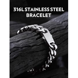Bandmax 12MM Chunky Cuban Chain Bracelet for Men Stainless Steel Miami Link Hand Chains 8 Inches Masculine Hip Hop Biker Chain Bracelets Jewelry