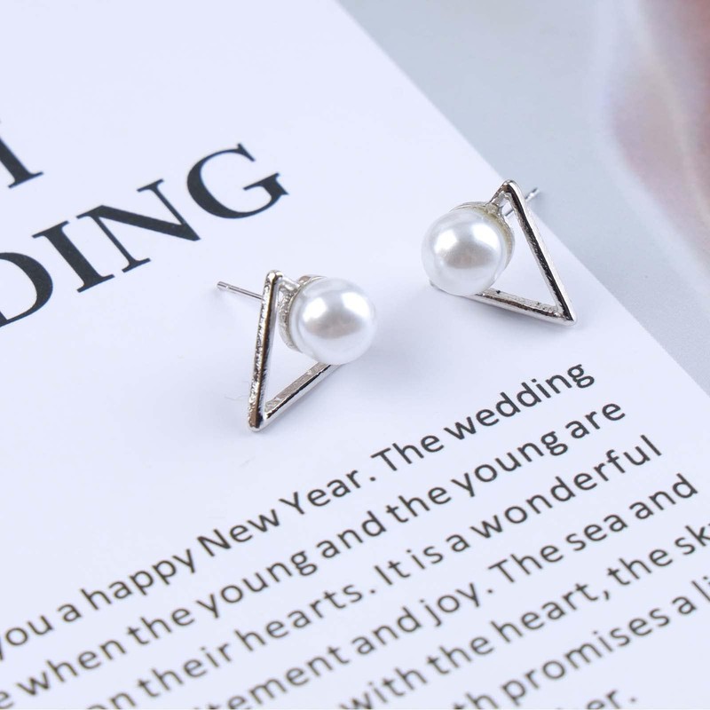 Allereya Vintage Pearl Stud Earrings Tiny Triangular Earrings Triangle Pearl