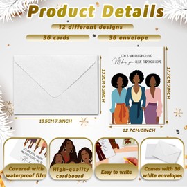 Cholemy 36 Set African American Christian Cards with Envelopes African Bible Verse Christmas Greeting Cards Religious Scripture Xmas Inspirational Quote Faith Church Holiday Gifts for Black Women