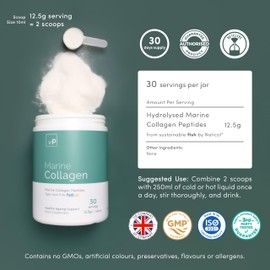 Marine Collagen 375g - 12.5g x 30 Servings - Naticol® Type 1 and 3 - Vitality Pro Hydrolysed Collagen Peptides Supplement - 375 Grams