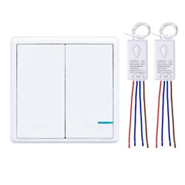 Thinkbee Wireless Light Switch and Receiver Kit, Outdoor 1900ft Indoor 130ft, No Wires, Remote Control for Led Light Wireless Panel Switch, IP54 Waterproof (2 Switches 2 Receivers kit)