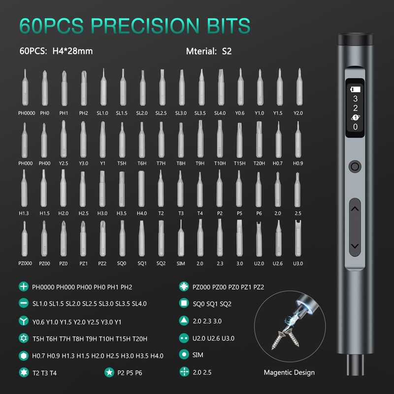 ORIA Mini Electric Screwdriver, 62 in 1 Precision Screwdriver Set